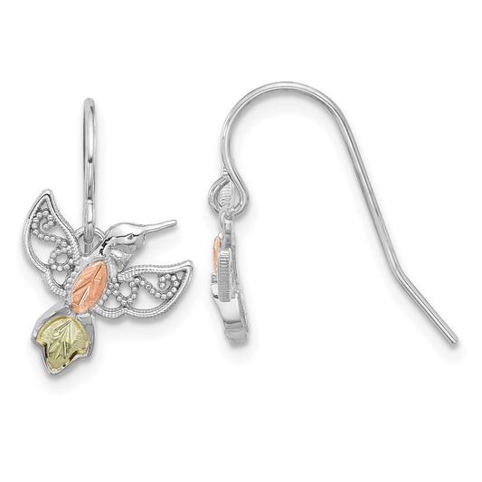 Sterling Silver Rhod-pltd w/12K Accents Hummingbird Dangle Earrings
