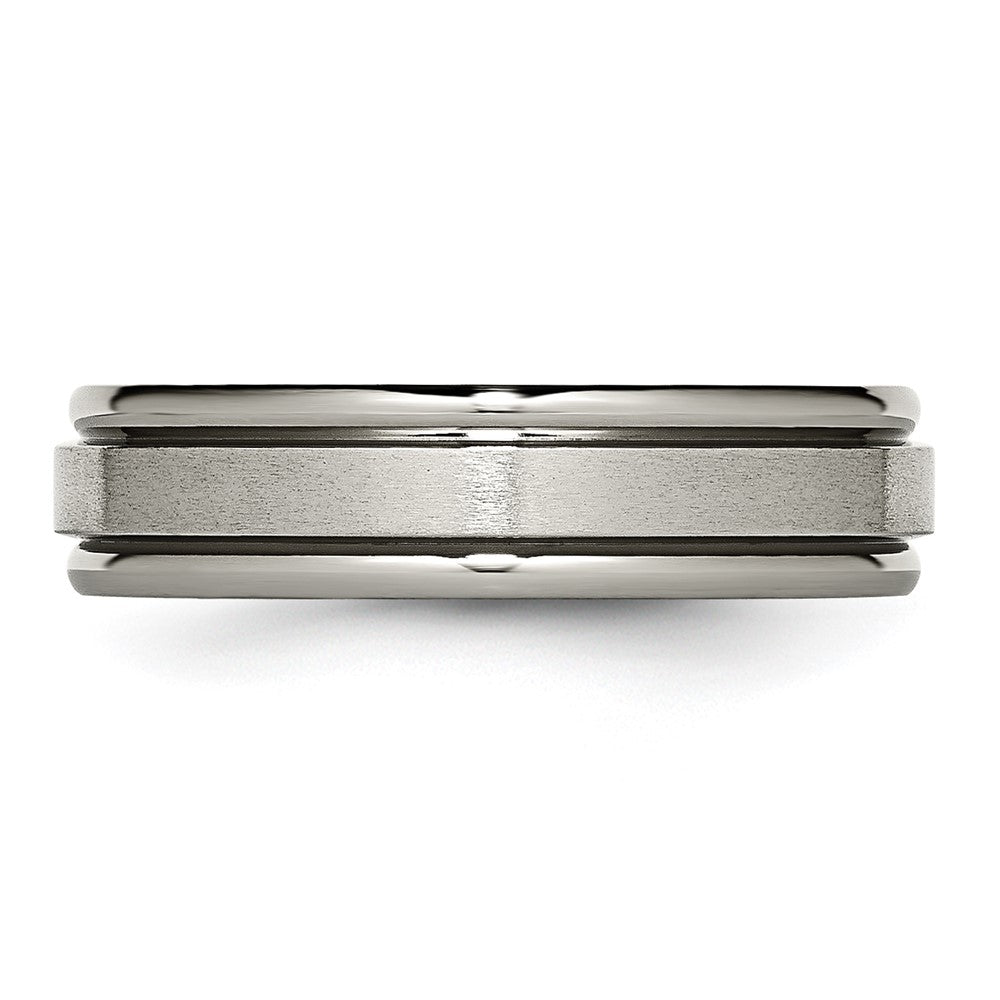Titanium Satin and Polished 6mm Grooved Edge Band Size - 9.5
