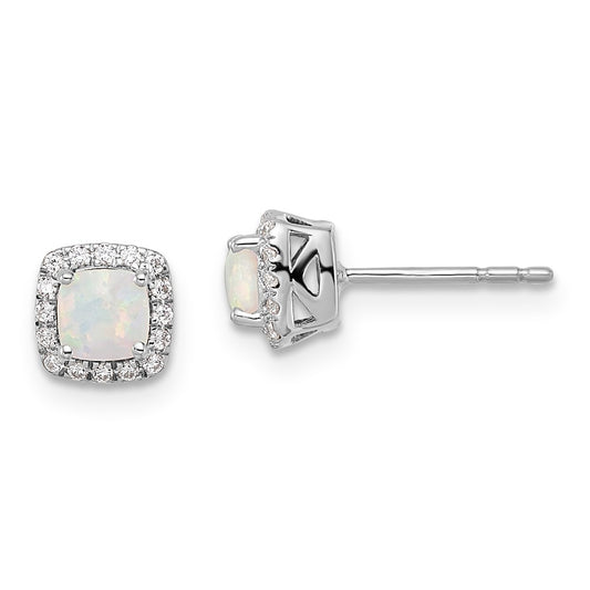 10kw Cushion Cabochon Created Opal and Diamond Earring
