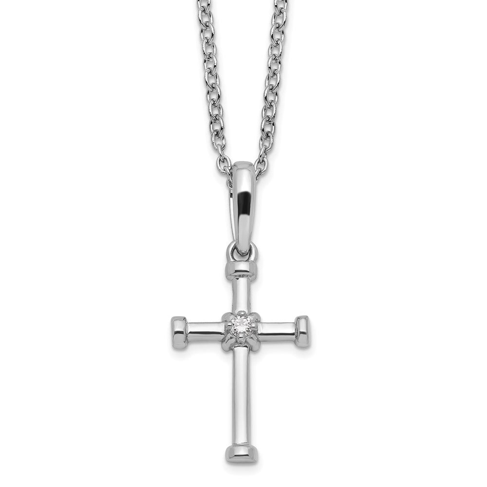 White Ice Sterling Silver Rhodium-plated 18 Inch Diamond Cross Necklace with 2 Inch Extender 18 Inches