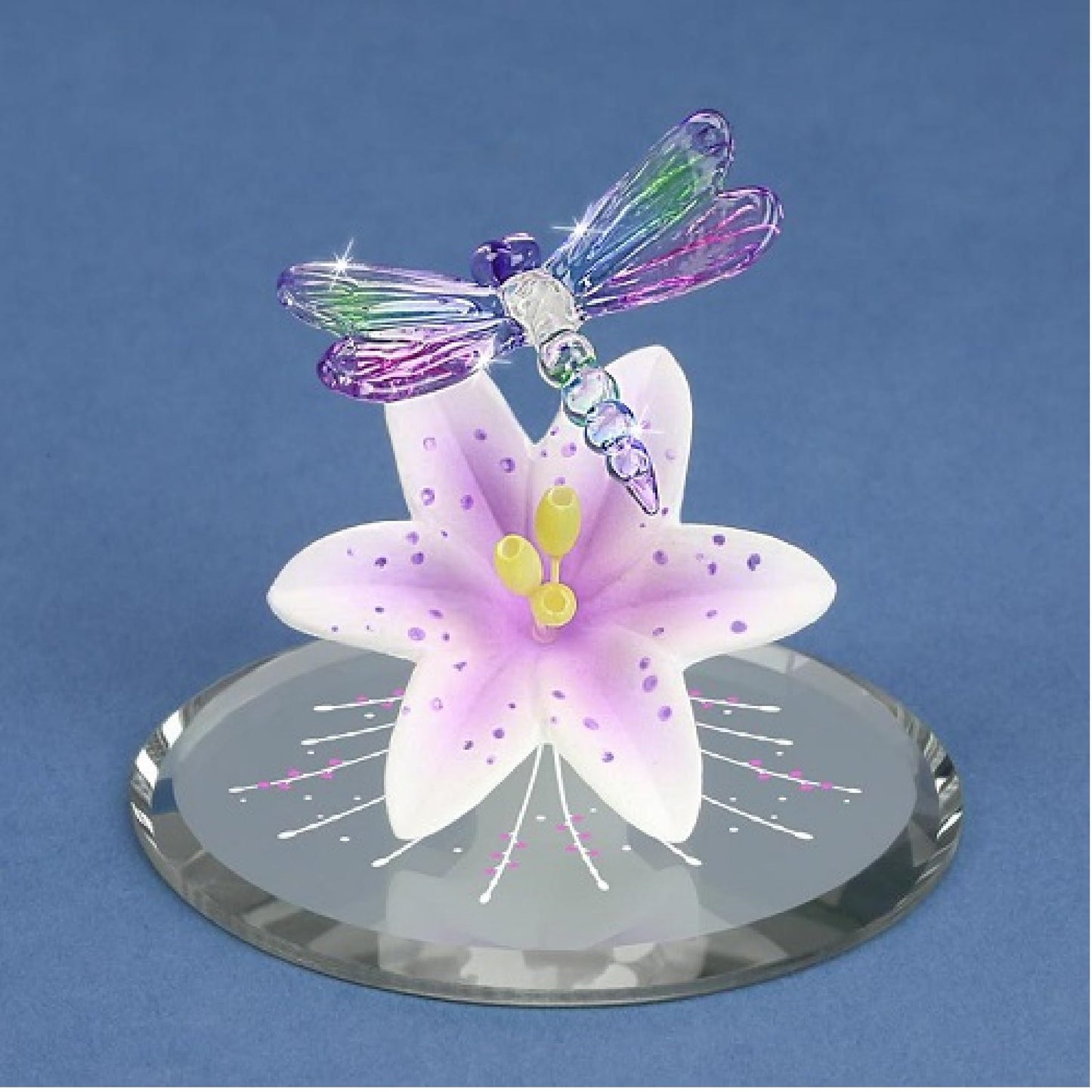Dragonfly and Lavender Lily with Base Handcrafted Glass Figurine QGM21696