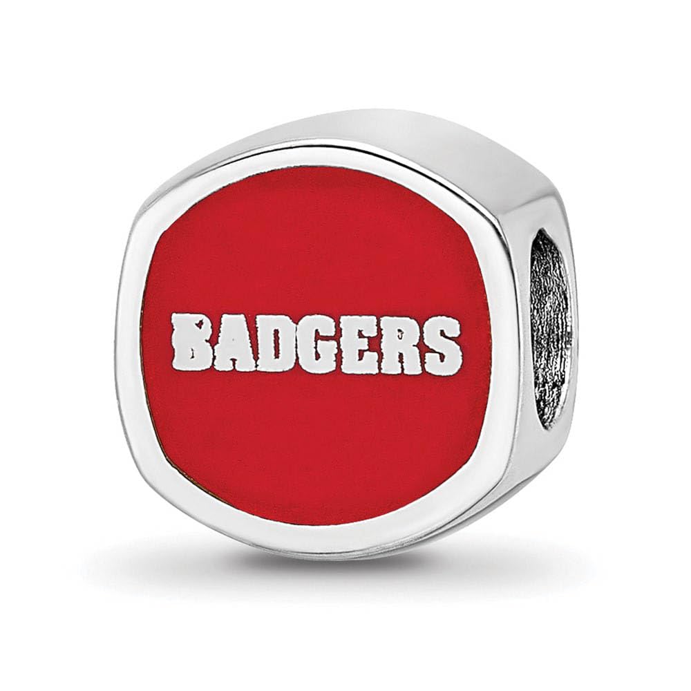 LogoArt Sterling Silver University Of Wisconsin W Cushion-Cut Double Logo Bead Charm