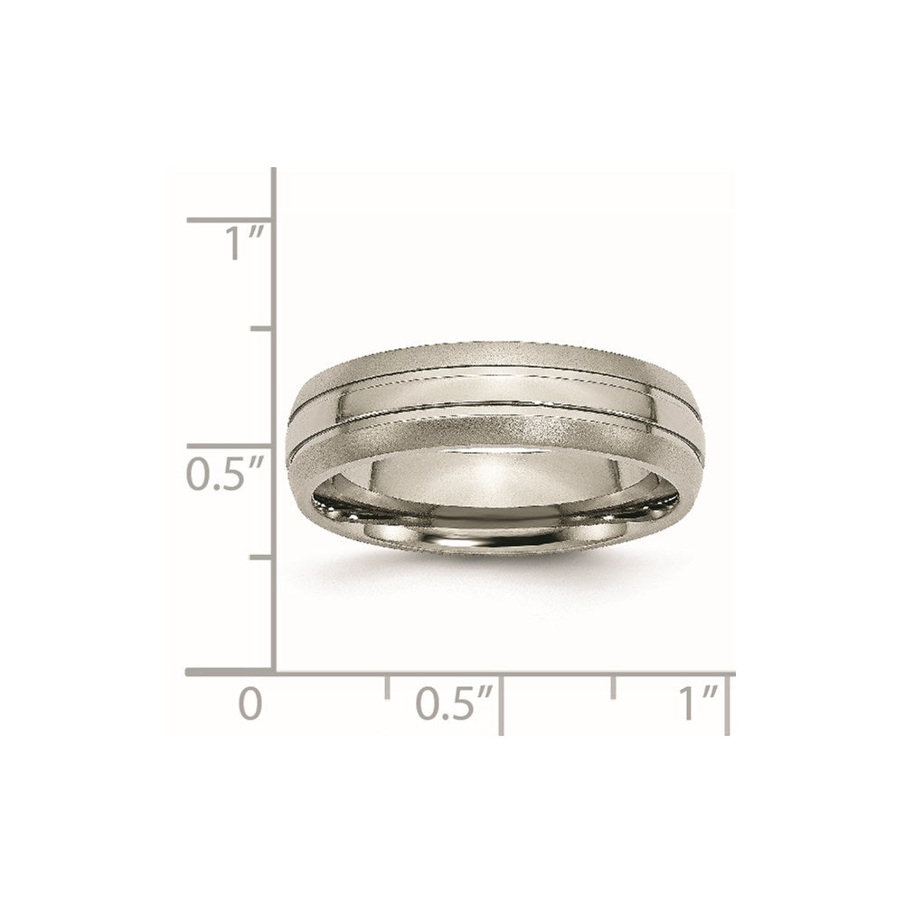 Titanium Brushed and Polished 6mm Grooved Band Size - 8