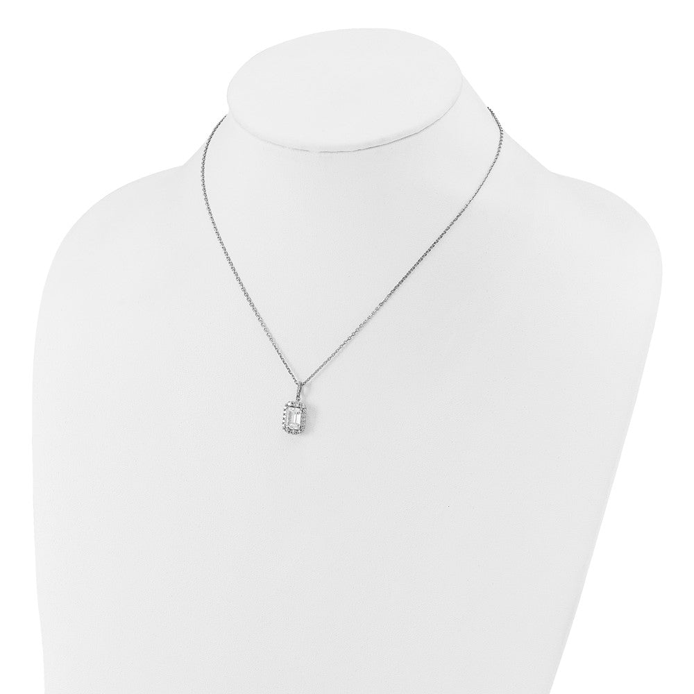 Cheryl M Sterling Silver Rhodium-plated Polished Fancy Emerald-cut CZ Halo with 2 Inch Extension Necklace 16 Inches