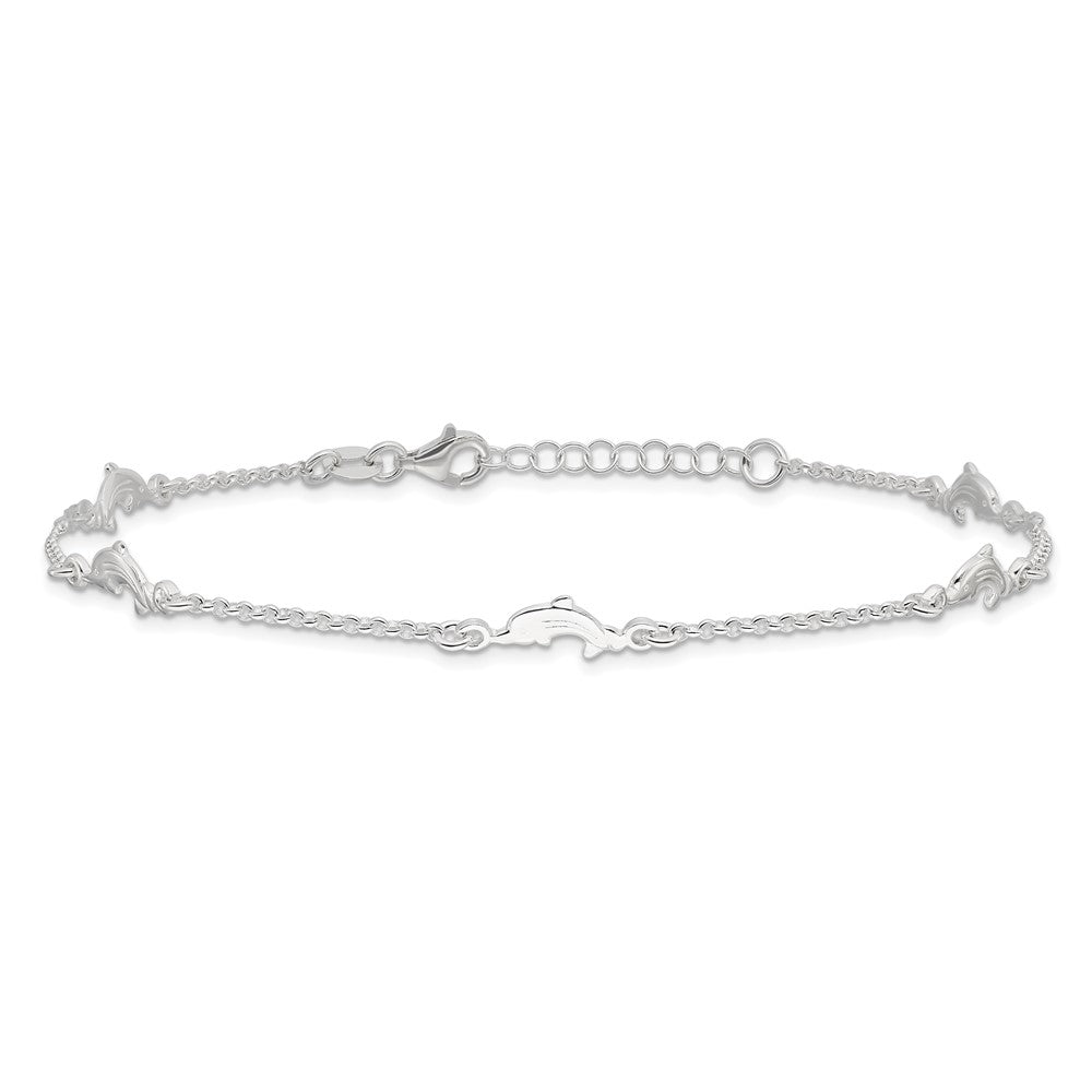 Sterling Silver Polished Dolphin 9in Plus1in Ext. Anklet 9 inches