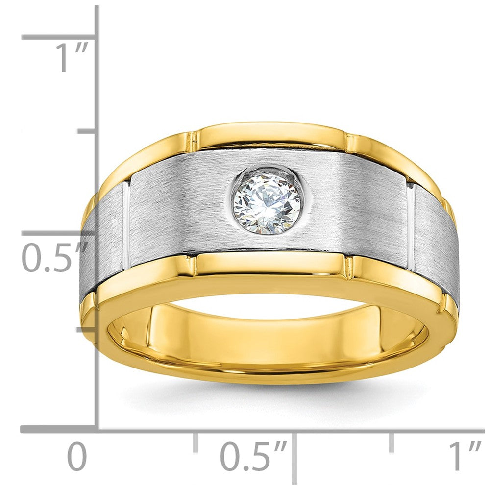 14k Two-tone IBGoodman Men's Polished and Satin 1/4 carat Diamond Complete Ring