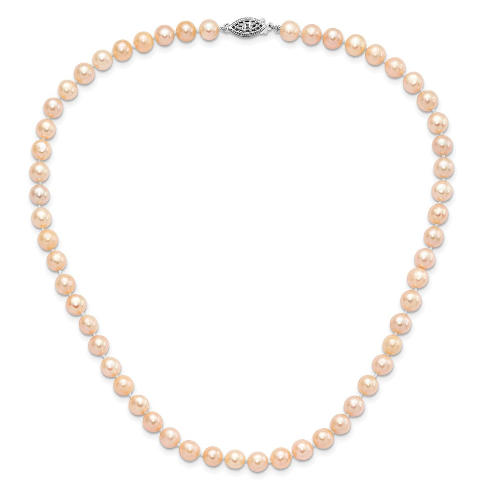 Sterling Silver Rhodium-plated 6-7mm Pink Near-Round Freshwater Cultured Pearl 18 inch Necklace 18 Inches