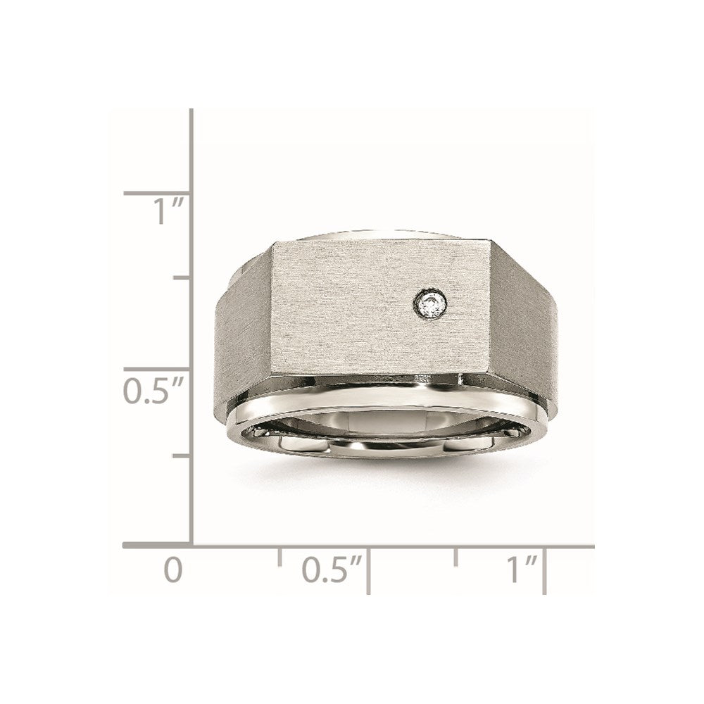 Stainless Steel Brushed and Polished CZ Signet Ring Size - 9