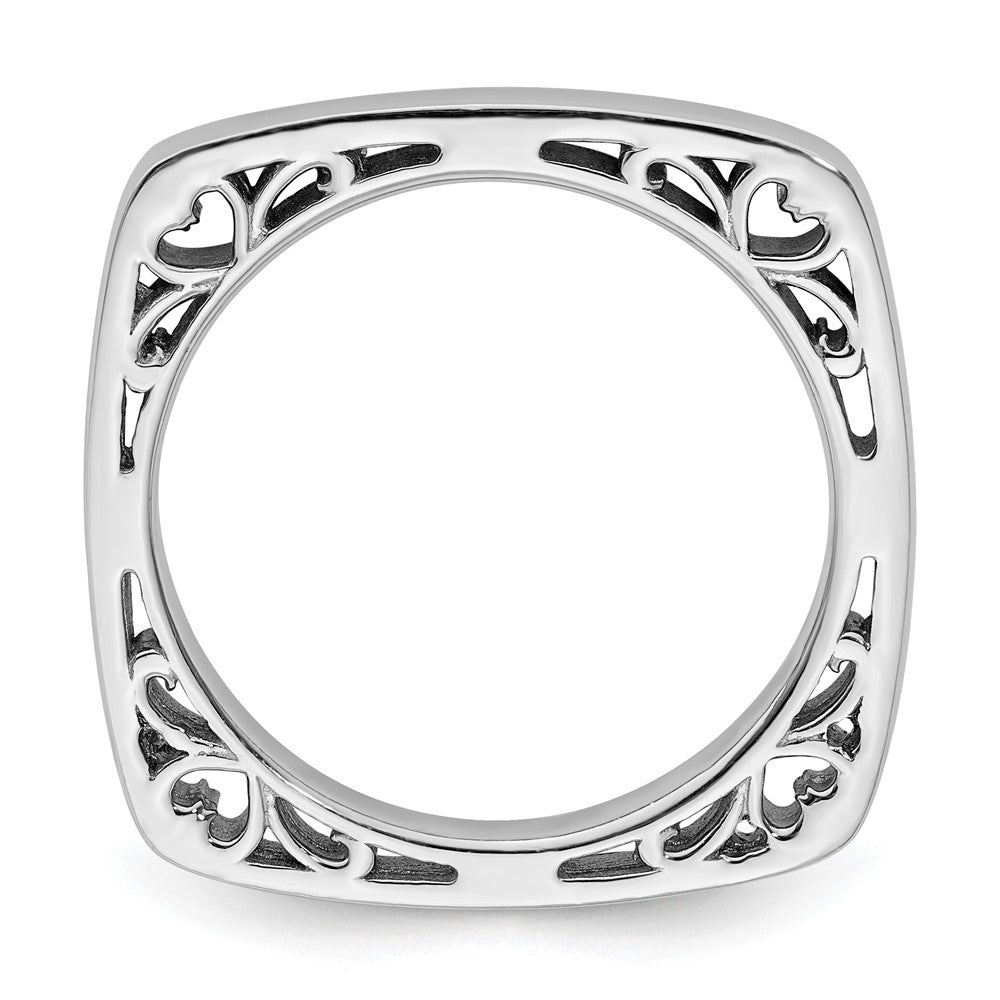 SS Stackable Expressions Polished Rhodium-plated Square Ring Size -10
