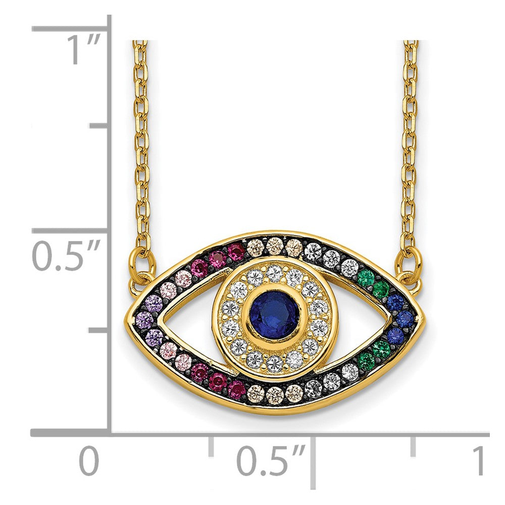 Prizma Sterling Silver Gold-tone 14K Flash Gold-plated 16 inch Colorful CZ Evil Eye Necklace with 2 inch Extender 16 Inches
