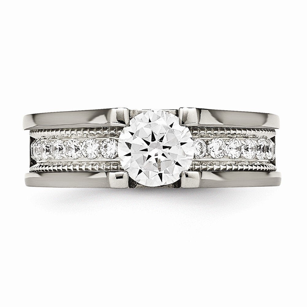 Titanium w/Sterling Silver Accent Polished with CZ Ring Size - 6