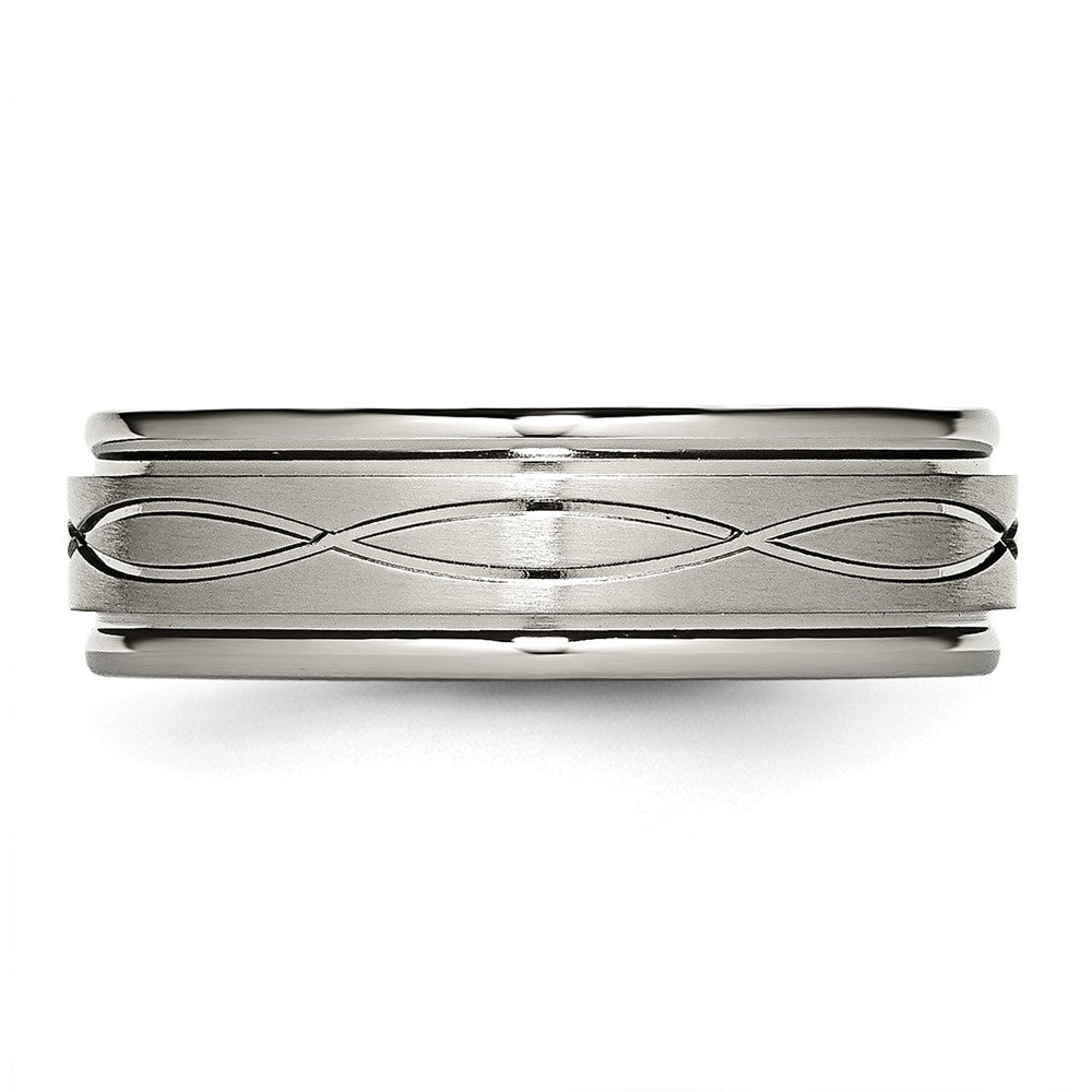 Titanium Brushed Center 7mm Criss-cross Design Ridged Edge Band Size - 11