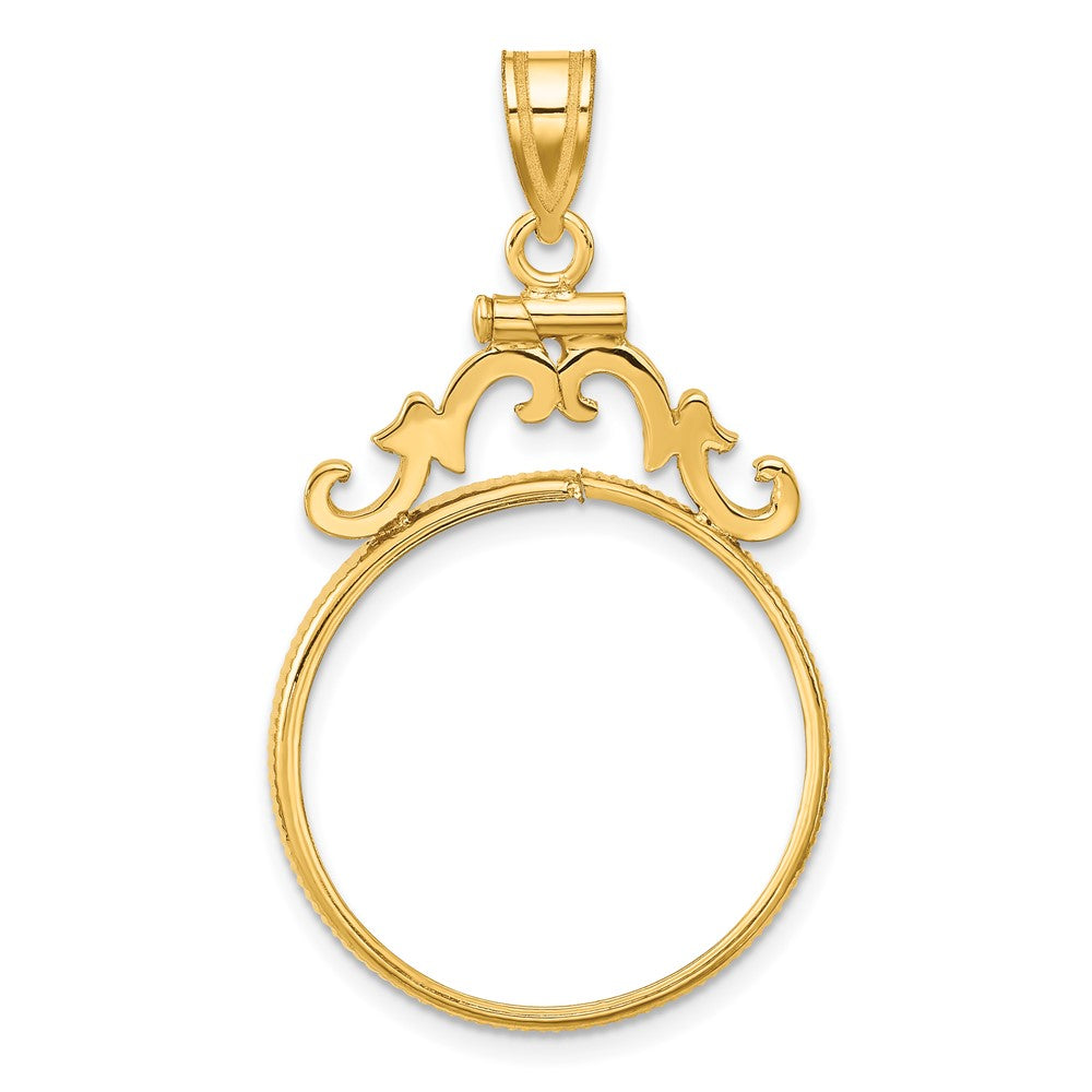 Wideband Distinguished Coin Jewelry 14k Polished French Scroll 22.0mm x 1.9mm Screw Top Coin Bezel Pendant