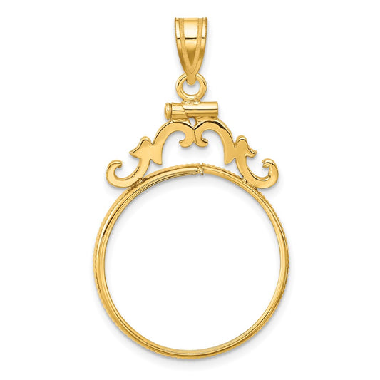 Wideband Distinguished Coin Jewelry 14k Polished French Scroll 22.0mm x 1.9mm Screw Top Coin Bezel Pendant