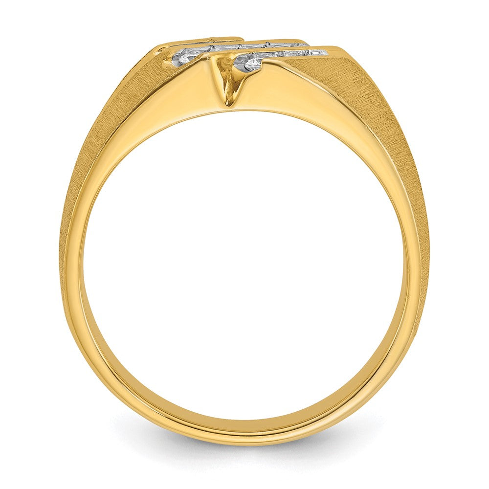 IBGoodman 14k Men's Polished Satin and Grooved 1/2 Carat AA Quality Diamond Ring