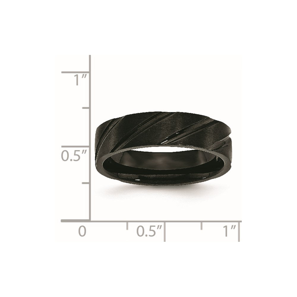 Titanium Brushed and Polished Black IP-plated Swirl Design 6mm Band Size - 6.5