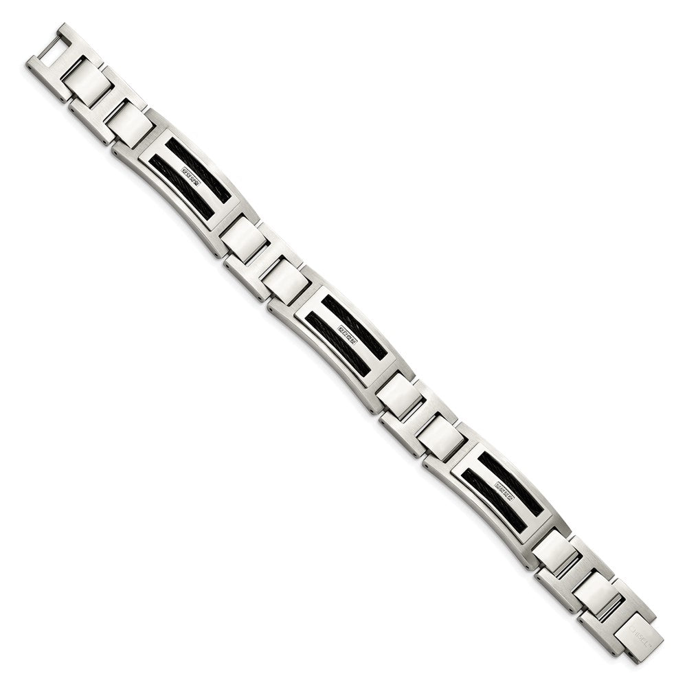 Stainless Steel Polished/Matte Black IP-plated 0.05ct tw. Diamond Bracelet 8.75 inches
