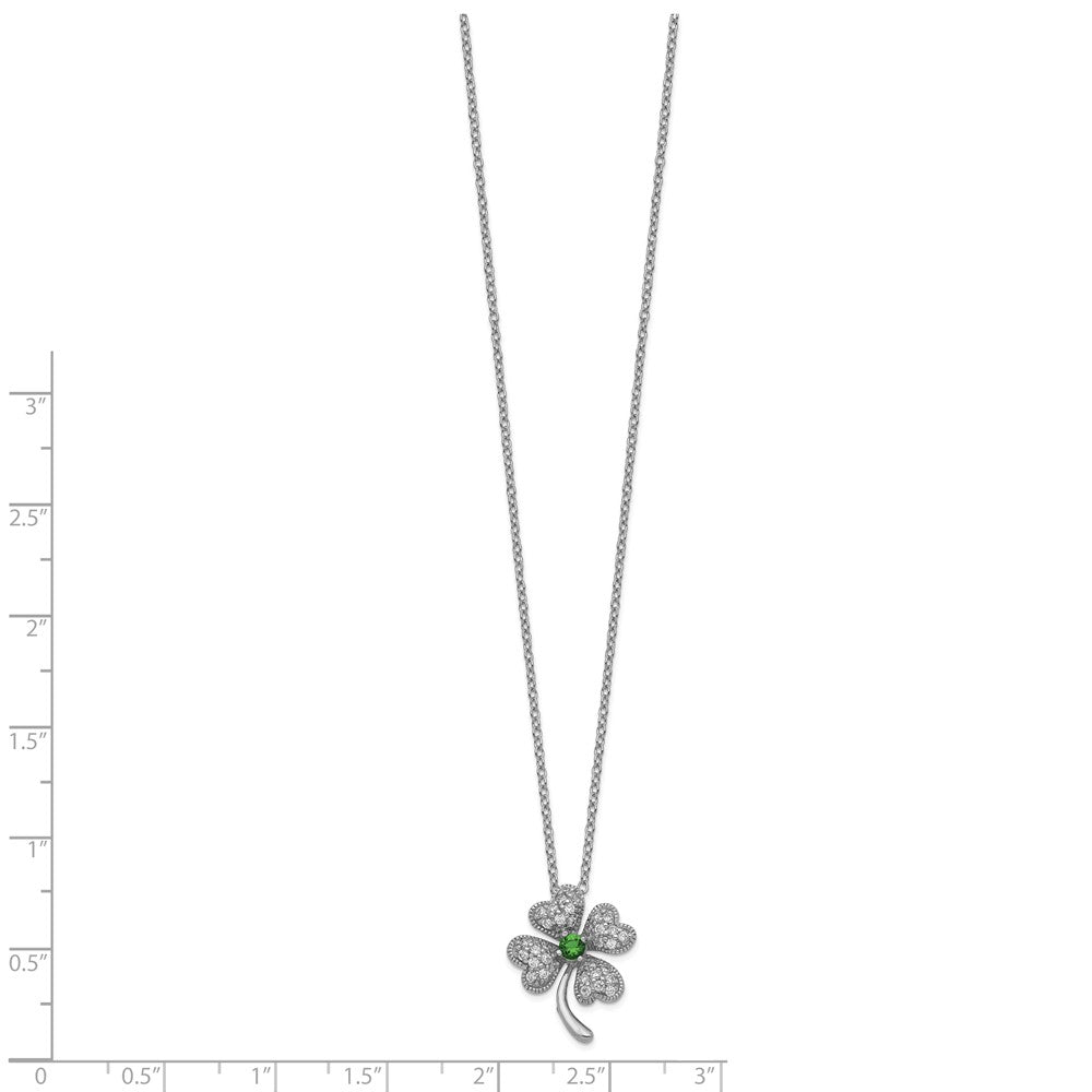 Cheryl M Sterling Silver Rhodium-plated Brilliant-cut Green Glass and Brilliant-cut White CZ Four Leaf Clover 18 Inch Necklace 18 Inches
