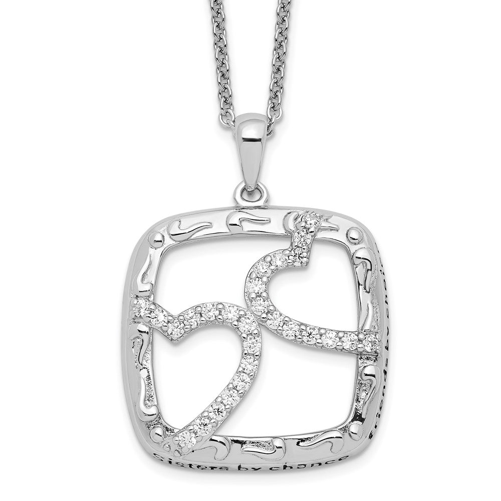Sentimental Expressions Sterling Silver Rhodium-plated Antiqued CZ Sisters By Chance 18in Hearts Necklace 18 Inches