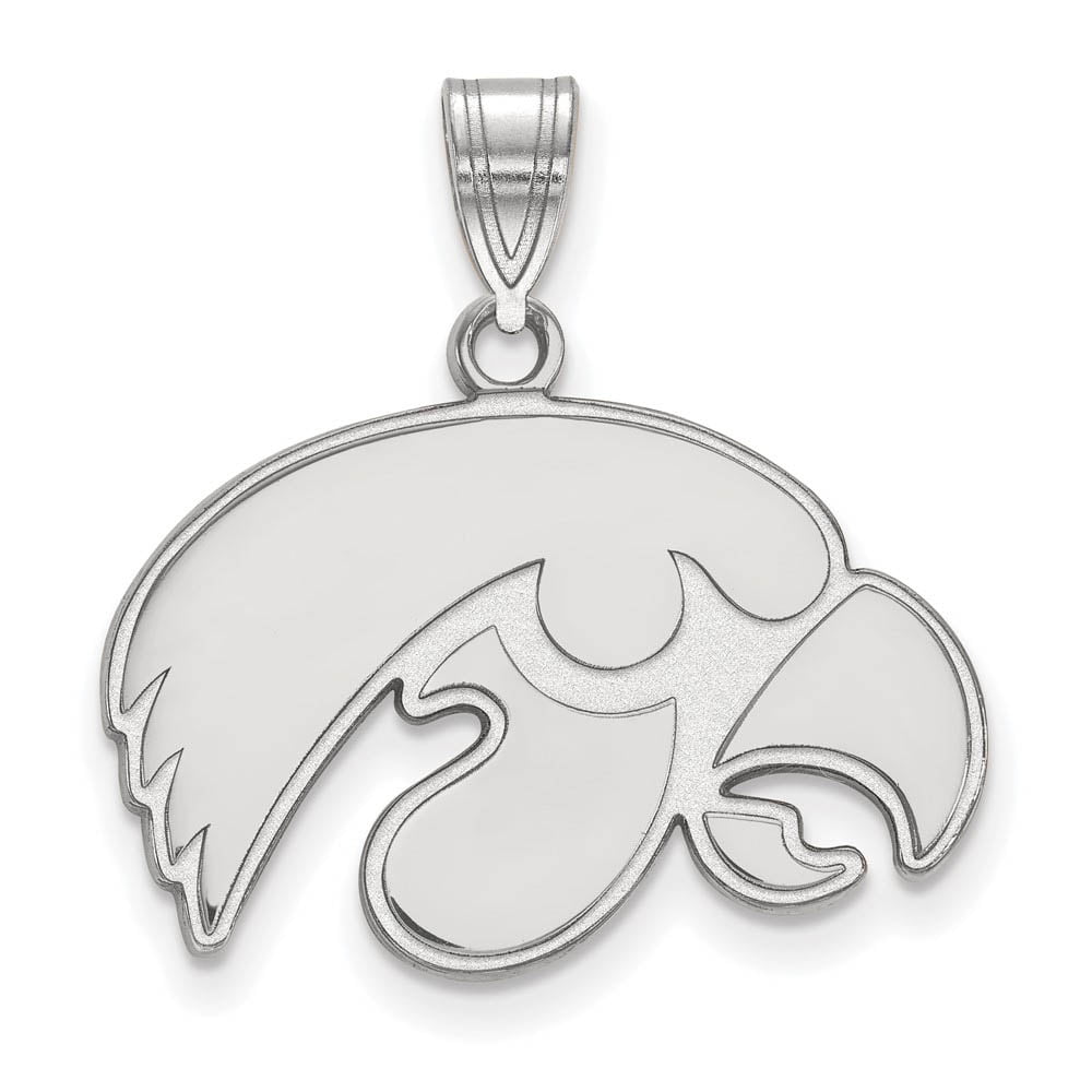 Sterling Silver Rhodium-plated LogoArt University of Iowa Hawk Medium Pendant Q-SS003UIA