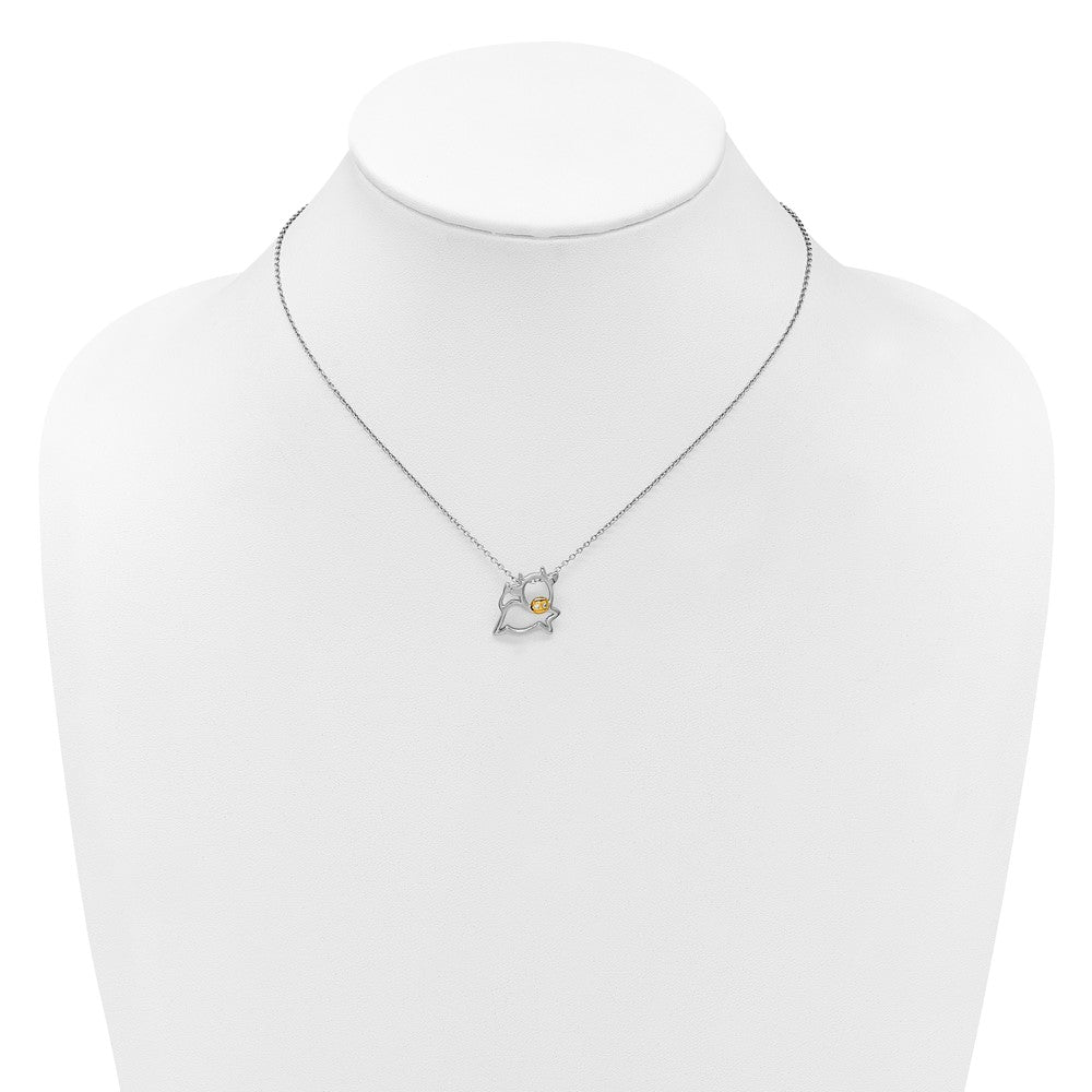 Cheryl M Sterling Silver Rhodium and Gold-plated Polished CZ Cow 16 Inch with 2 Inch Extension Necklace