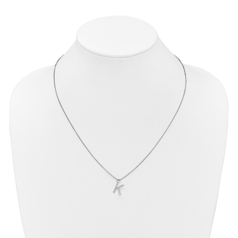 White Ice Sterling Silver Rhodium-plated 18 inch Diamond Letter K Initial Necklace plus 2 inch Extender 18 Inches