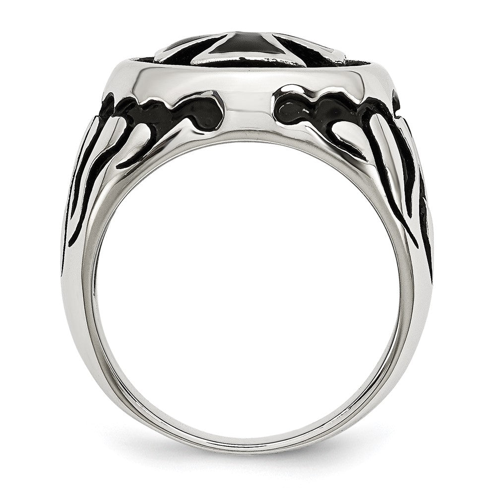 Stainless Steel Antiqued Polished & Textured Black IP-plated Cross Ring Size - 9