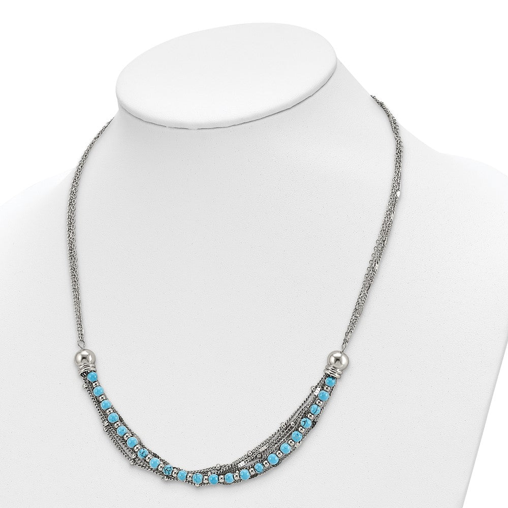 Stainless Steel Polished Reconstructed Turquoise 20.75in w/2in ext Necklace