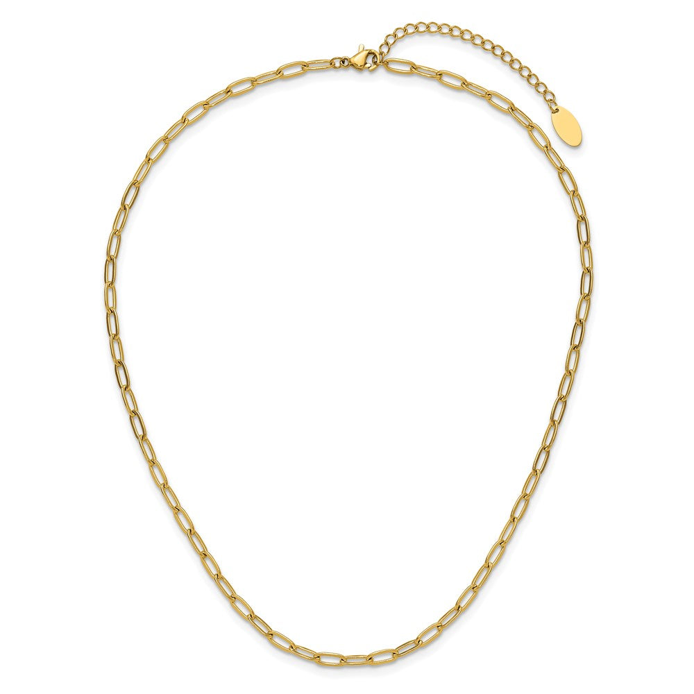 Stainless Steel Polished Yellow IP Paperclip Link 15in w/2in ext Necklace