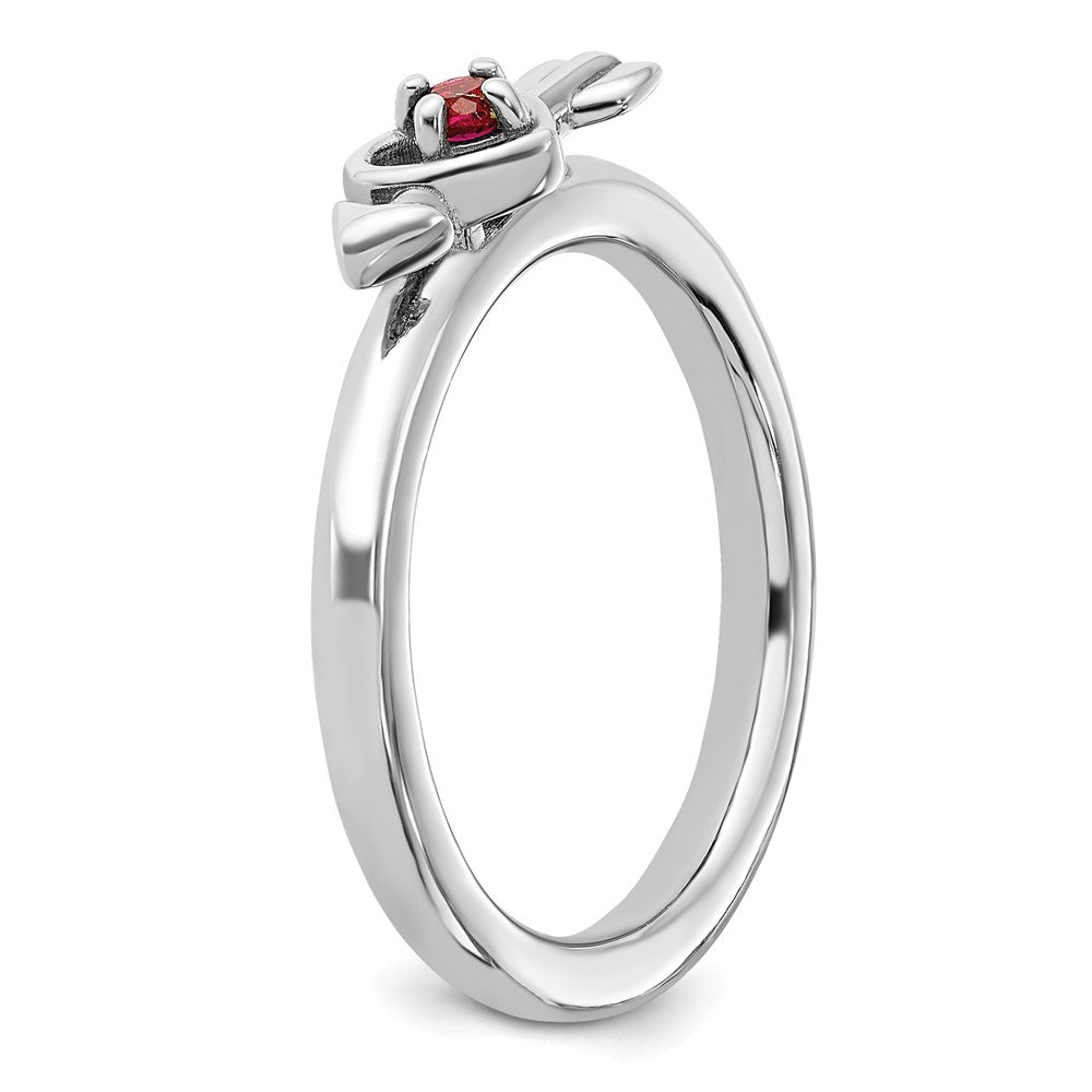 Sterling Silver Stackable Expressions Rhodium-plated Created Ruby Heart with Arrow Ring Size -8