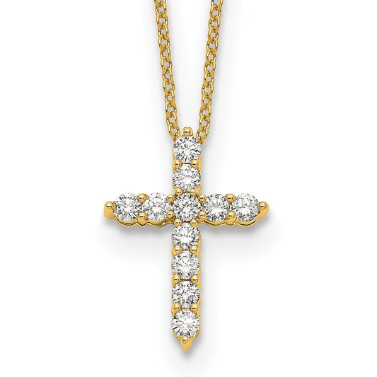 14k 1/2 carat Lab Grown Diamond VS/SI+ G+ 18 inch Cross Pendant Necklace