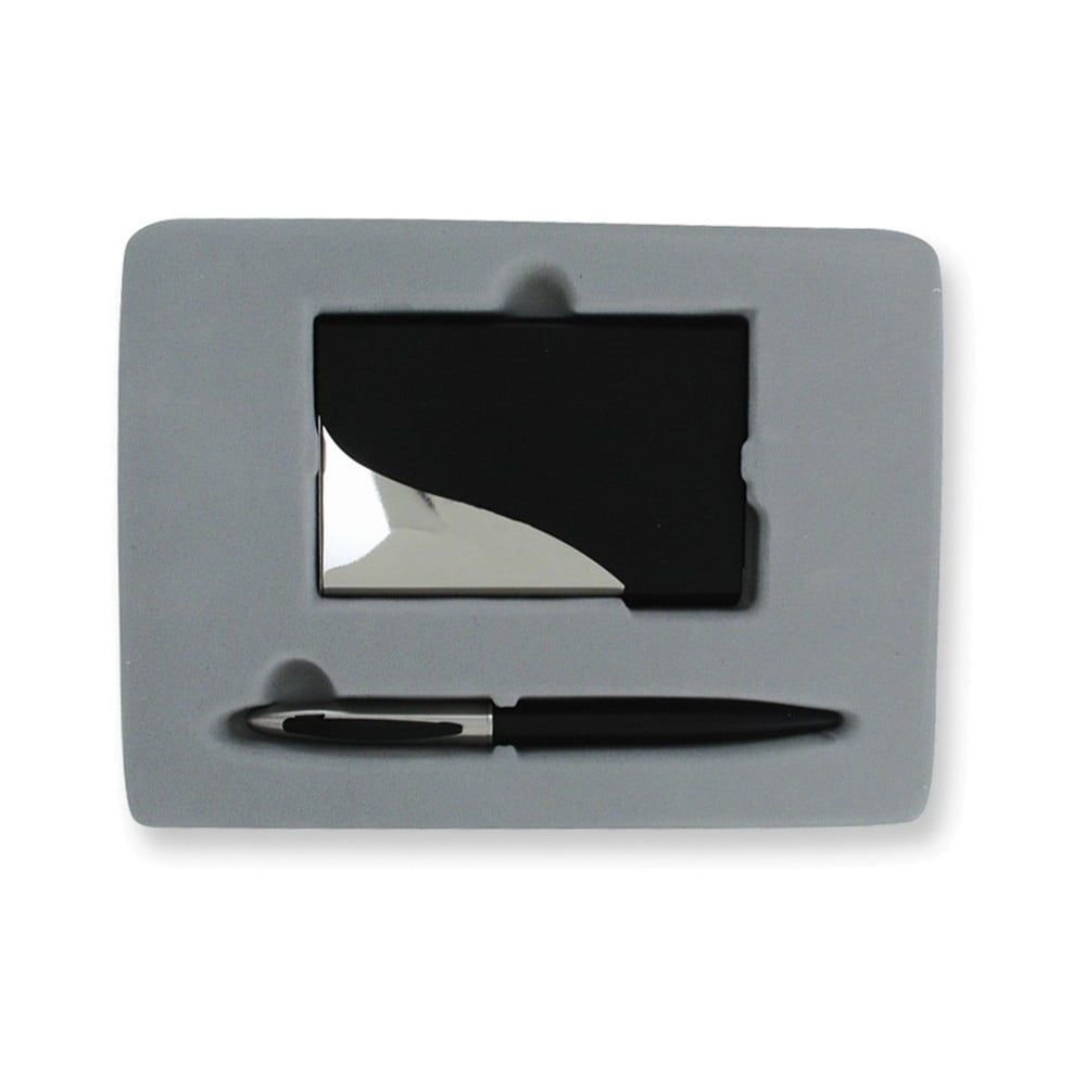 Nickel-plated & Black Finished Card Case & Pen Gift Set