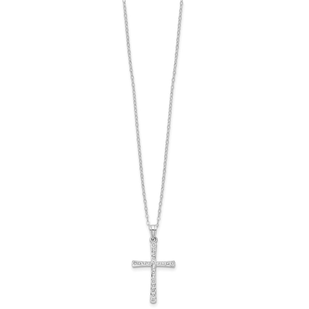 Diamond Fascination Diamond Mystique Sterling Silver Platinum-plated Diamond Cross 18 Inch Necklace 18 Inches