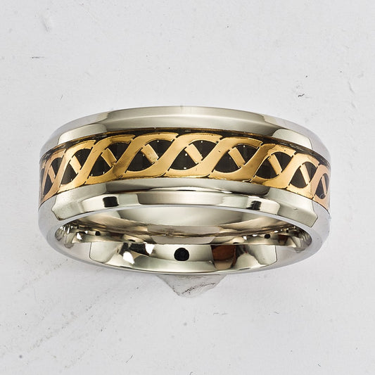 Stainless Steel & Black IP & Yellow IP 8mm Criss Cross Band