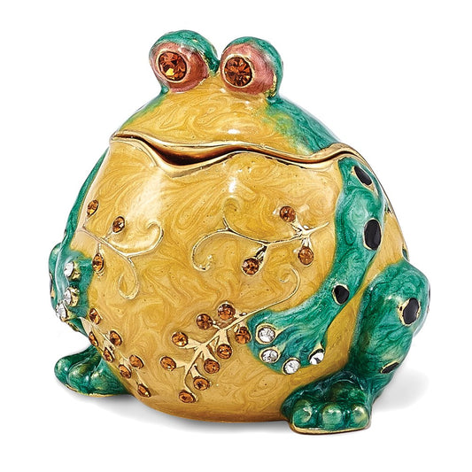 Luxury Giftware by Jere 'The Bullfrog Trinket' Green/Yellow Metal/Pewter/Crystal Box