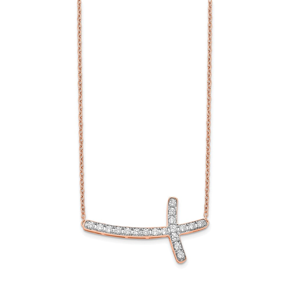 14k Rose Gold 1/2 carat Lab Grown Diamond VS/SI+ G+ 18 inch Sideways Cross Necklace