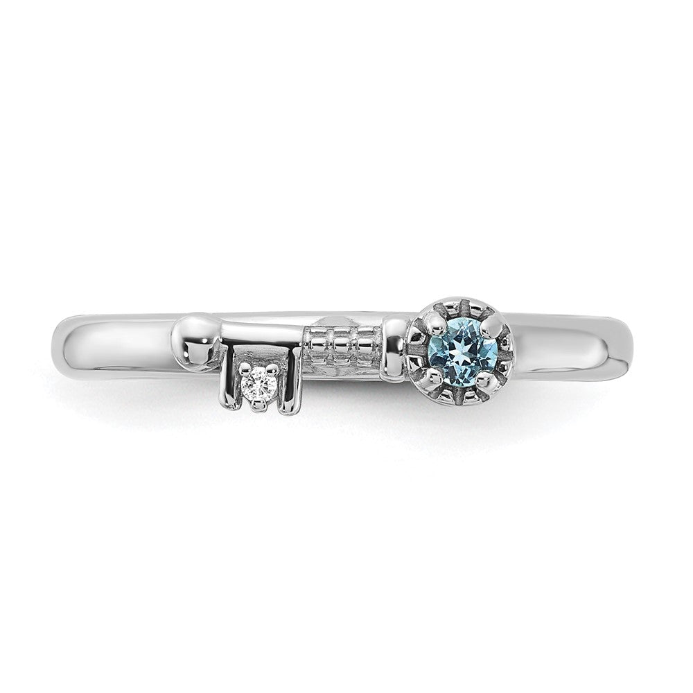 Sterling Silver Stackable Expressions Rhodium-plated Blue and White Topaz Key Ring Size -5