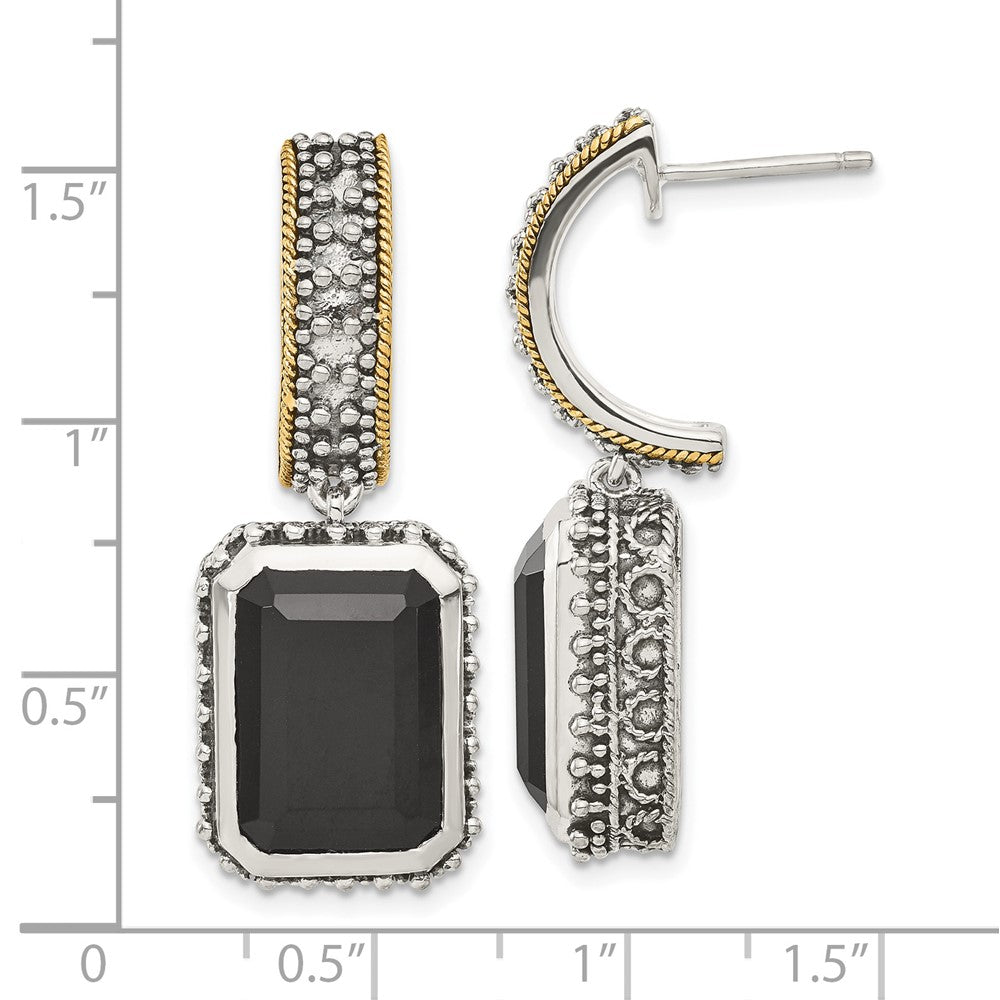 Sterling Silver w/ 14k Accent Antiqued Black Onyx Earrings