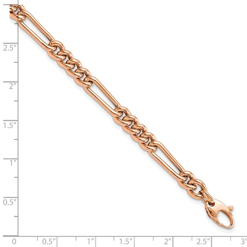 14K Rose Gold Polished Figaro Link Bracelet 7.5  inches