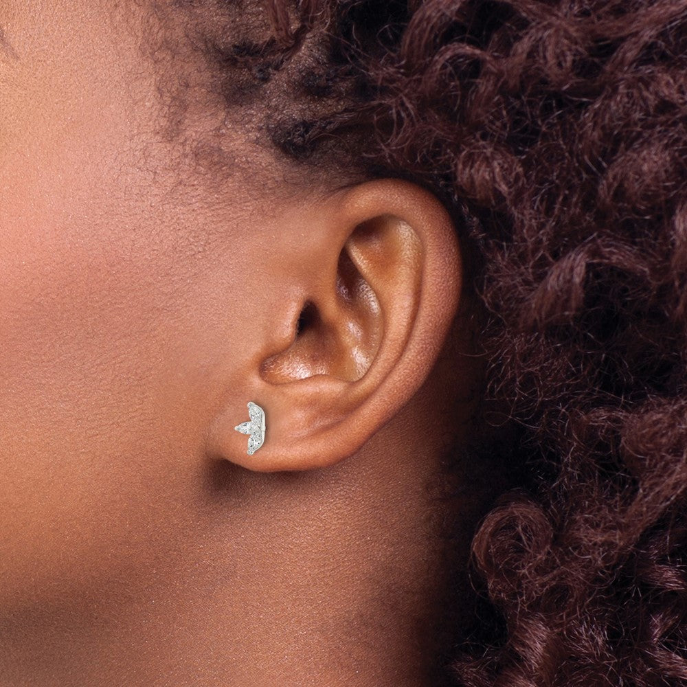 Sterling Silver Polished Marquise CZ Flower Post Earrings