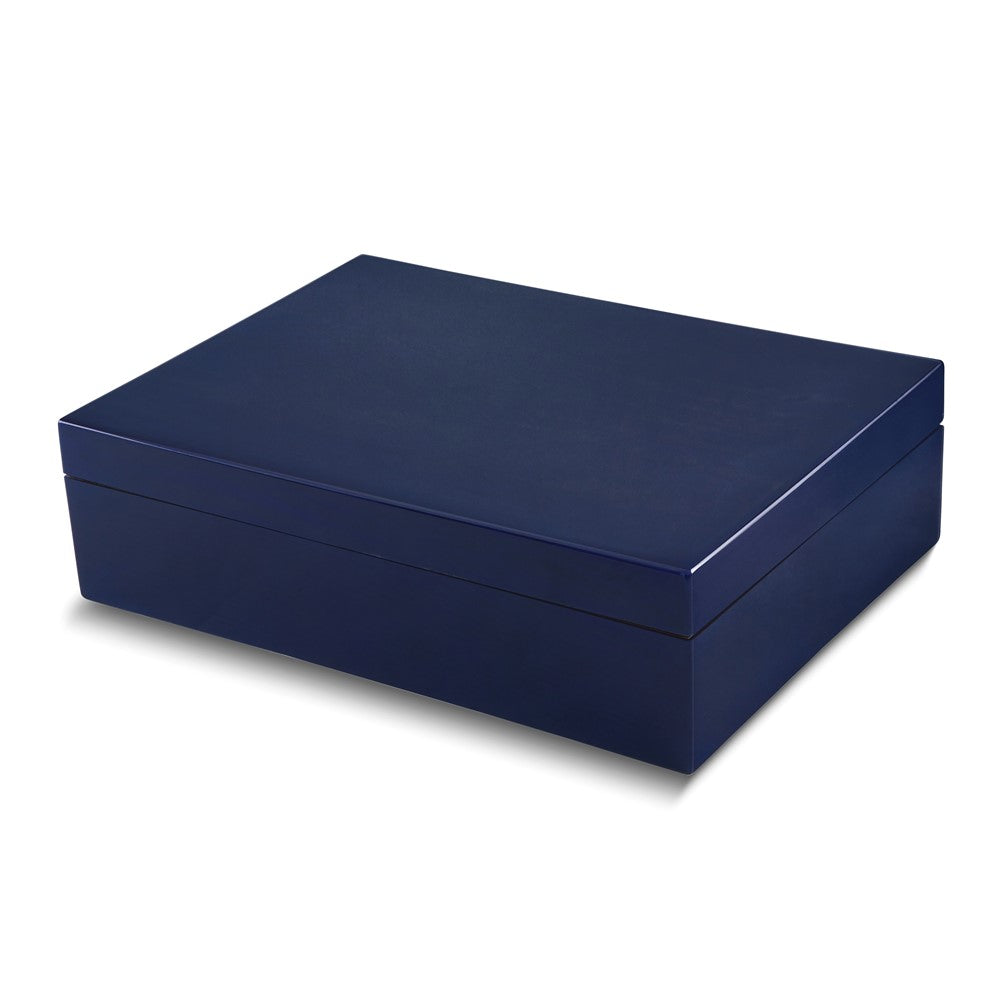 High Gloss Blue Finish Felt Lined Wooden 4-Watch and Jewelry Box