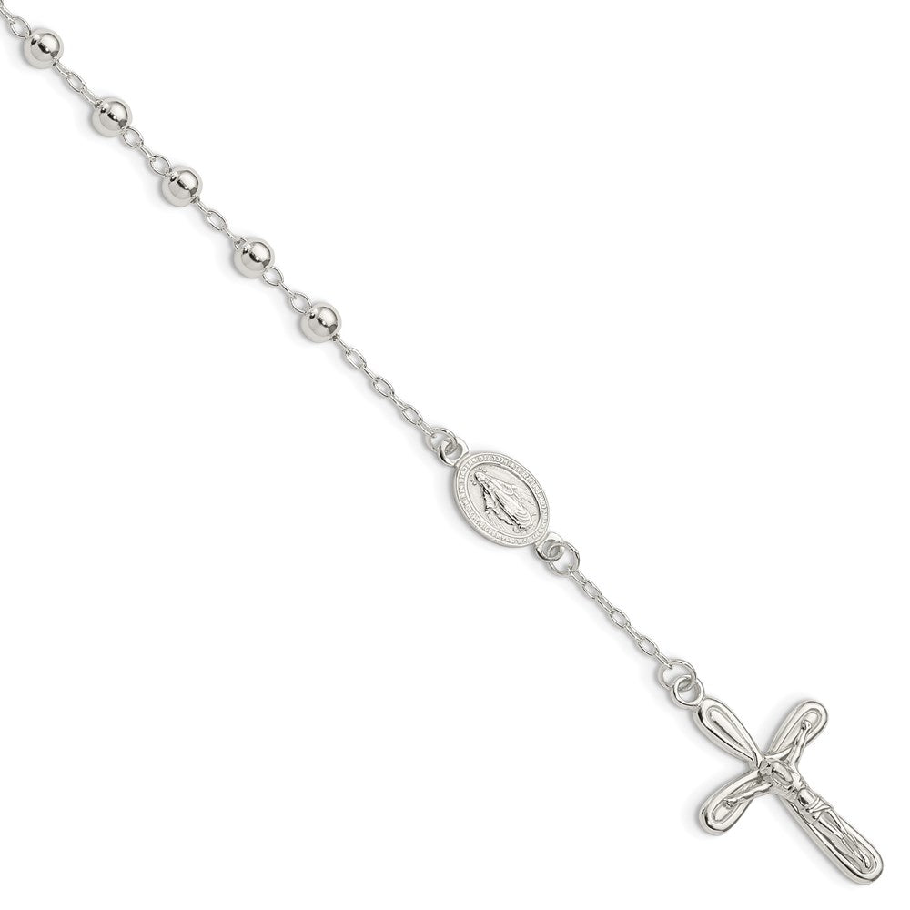 Sterling Silver Polished Beaded Single Decade Rosary 7.5 inch Bracelet 7.5 inches