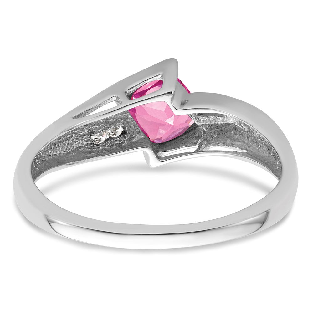 Sterling Silver CR Pink Sapphire & Diamond Ring