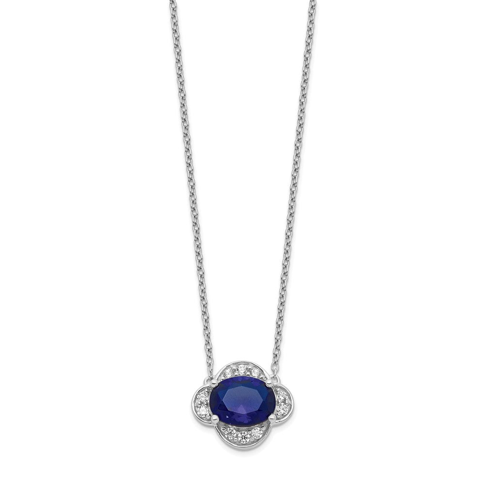 14k White Gold 1/5 carat Lab Grown Diamond VS/SI+ G+ and Created Sapphire 18 inch Necklace