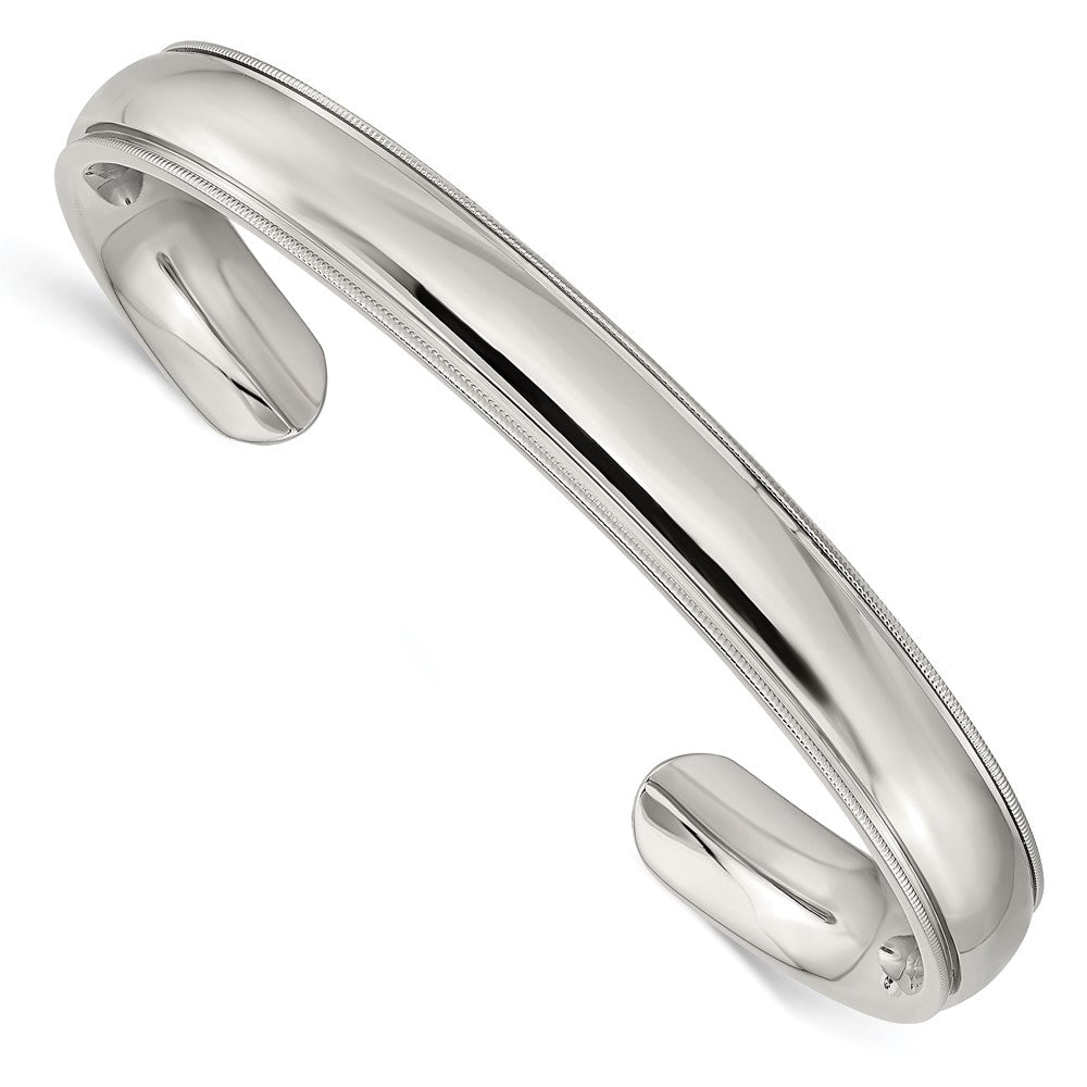 Stainless Steel Polished and Grooved Bangle 7.25 inches