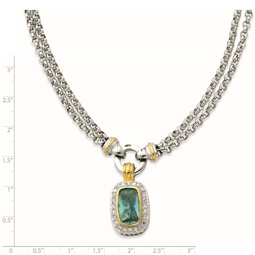 Sterling Silver Flash Gold-plated Clear and Blue CZ 16 inch Necklace 16 Inches