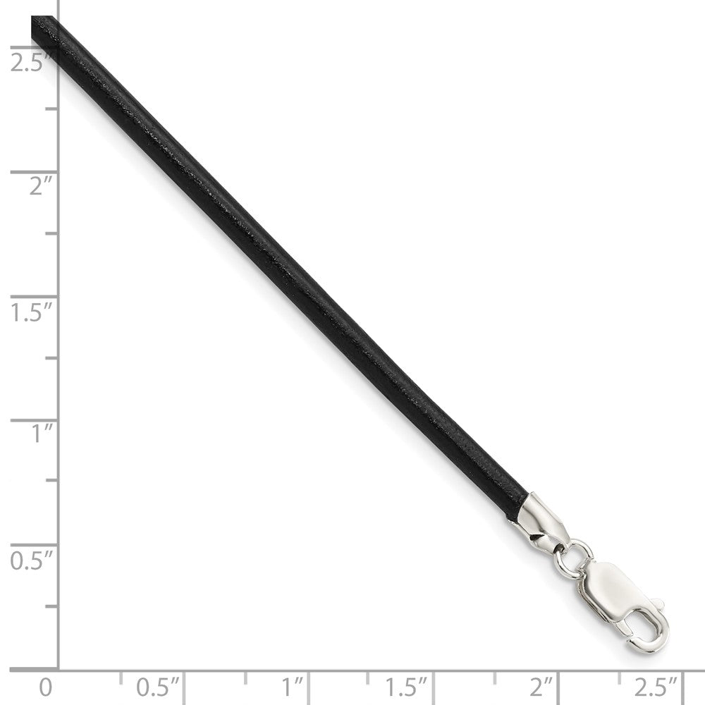 Sterling Silver 18inch 3mm Black Leather Necklace 18 Inches