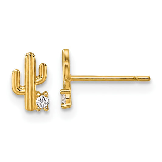 14K Madi K Polished CZ Cactus Children's Post Earrings