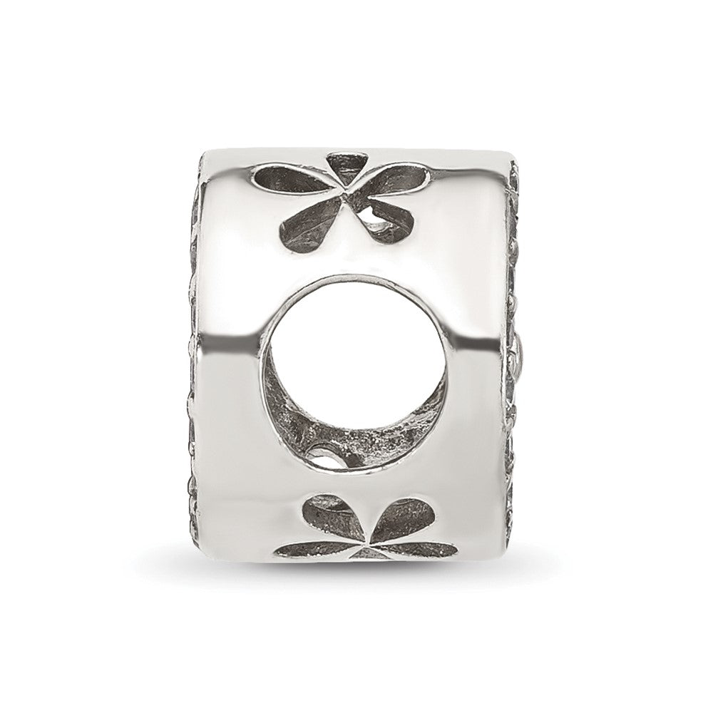 Sterling Silver Reflections Polished CZ and Teal Enamel Flower Circle Bead