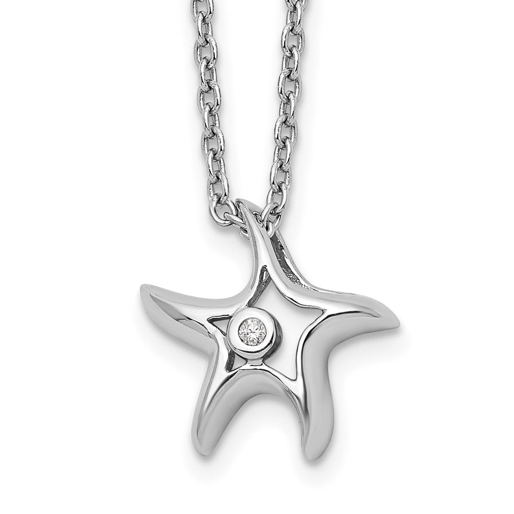White Ice Sterling Silver Rhodium-plated 18 Inch Diamond Starfish Slide Pendant Necklace with 2 Inch Extender 18 Inches